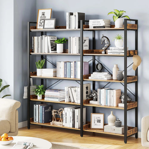 Grijalva Corner Bookcase And Bookshelves Double Wide Bookshelf, Large Etagere Bookshelf Open Display Shelves With Metal Frame For Living Room Bedroom Home Office
