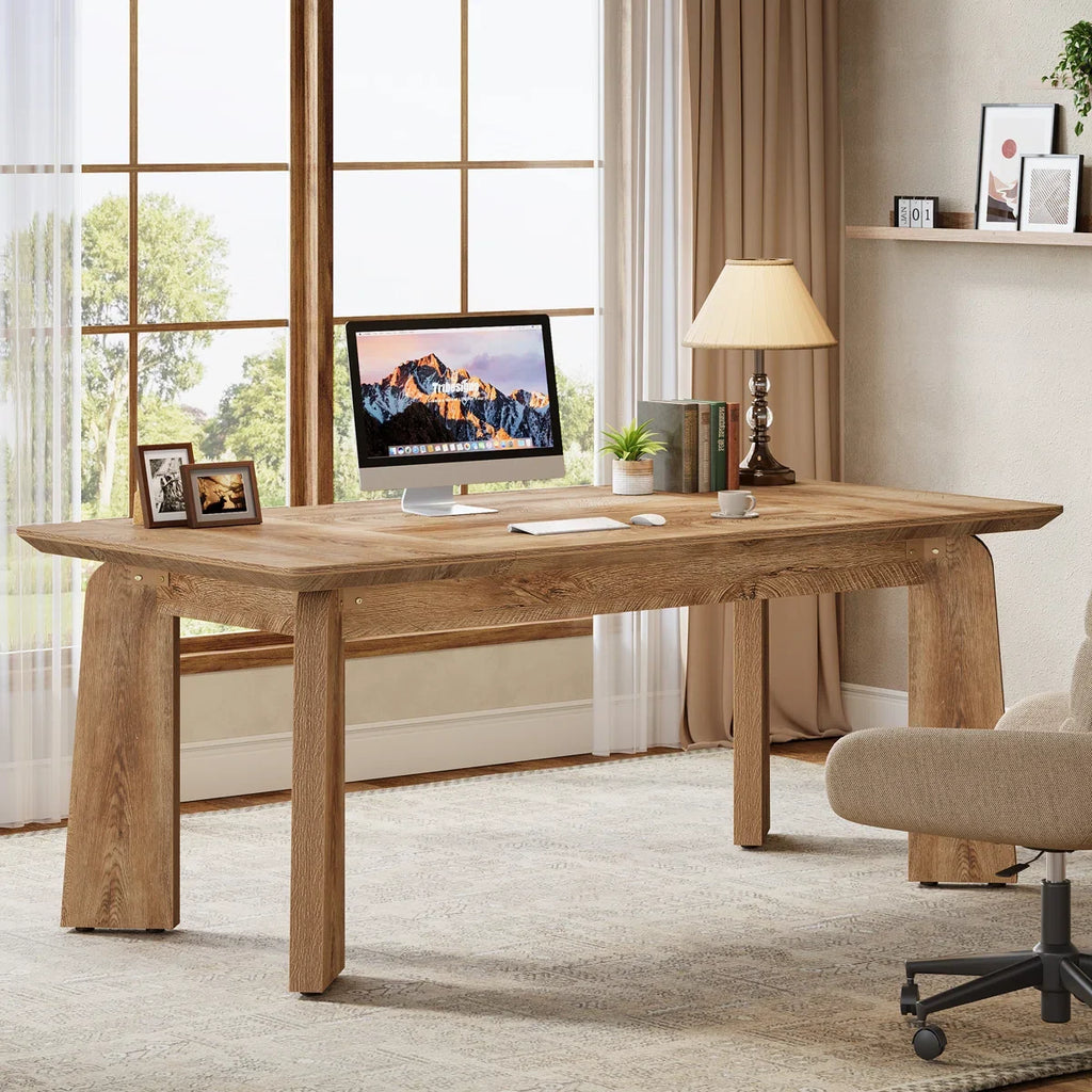 62-Inch Large Executive Office Modern Computer Desk, Study Writing Table Workstation for Home Office, Bedroom, Living Room, Rustic Brown