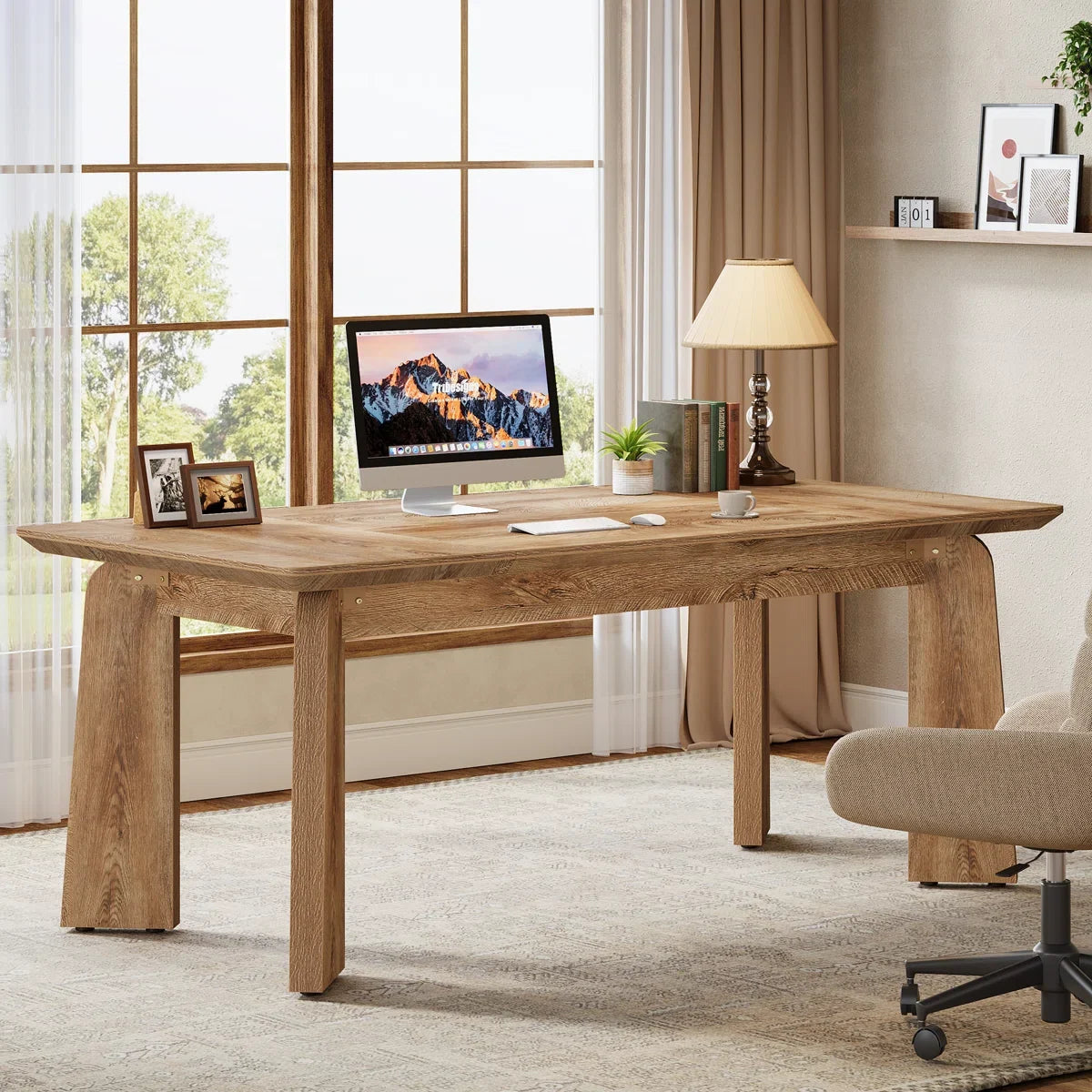 62-Inch Large Executive Office Modern Computer Desk, Study Writing Table Workstation for Home Office, Bedroom, Living Room, Rustic Brown