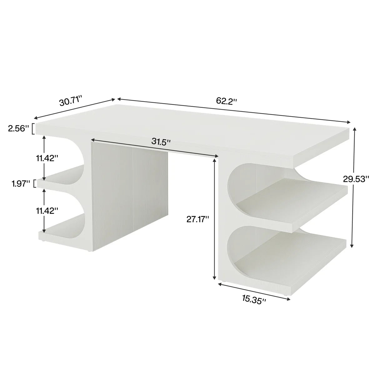 62" White Computer Desk For Home Office, Modern Executive Office Desk with Storage Shelves