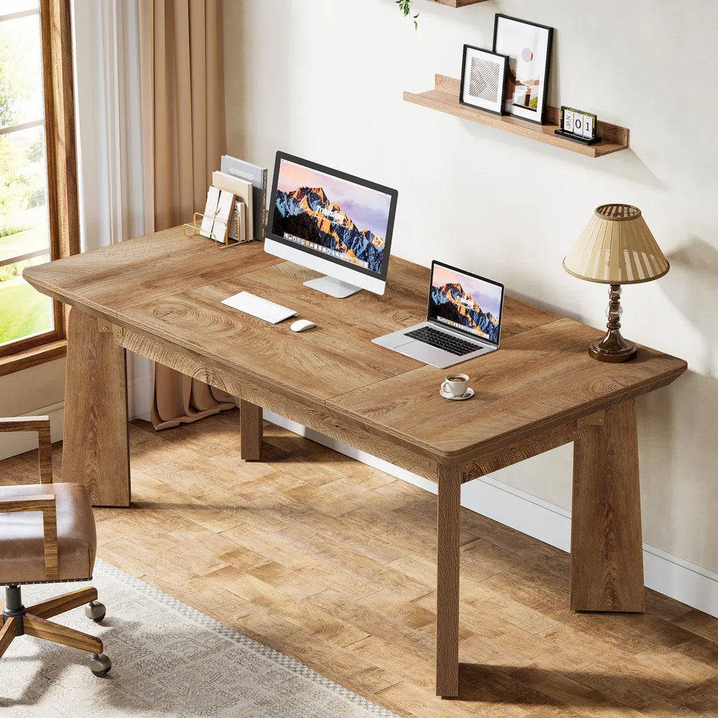 62-Inch Large Executive Office Modern Computer Desk, Study Writing Table Workstation for Home Office, Bedroom, Living Room, Rustic Brown