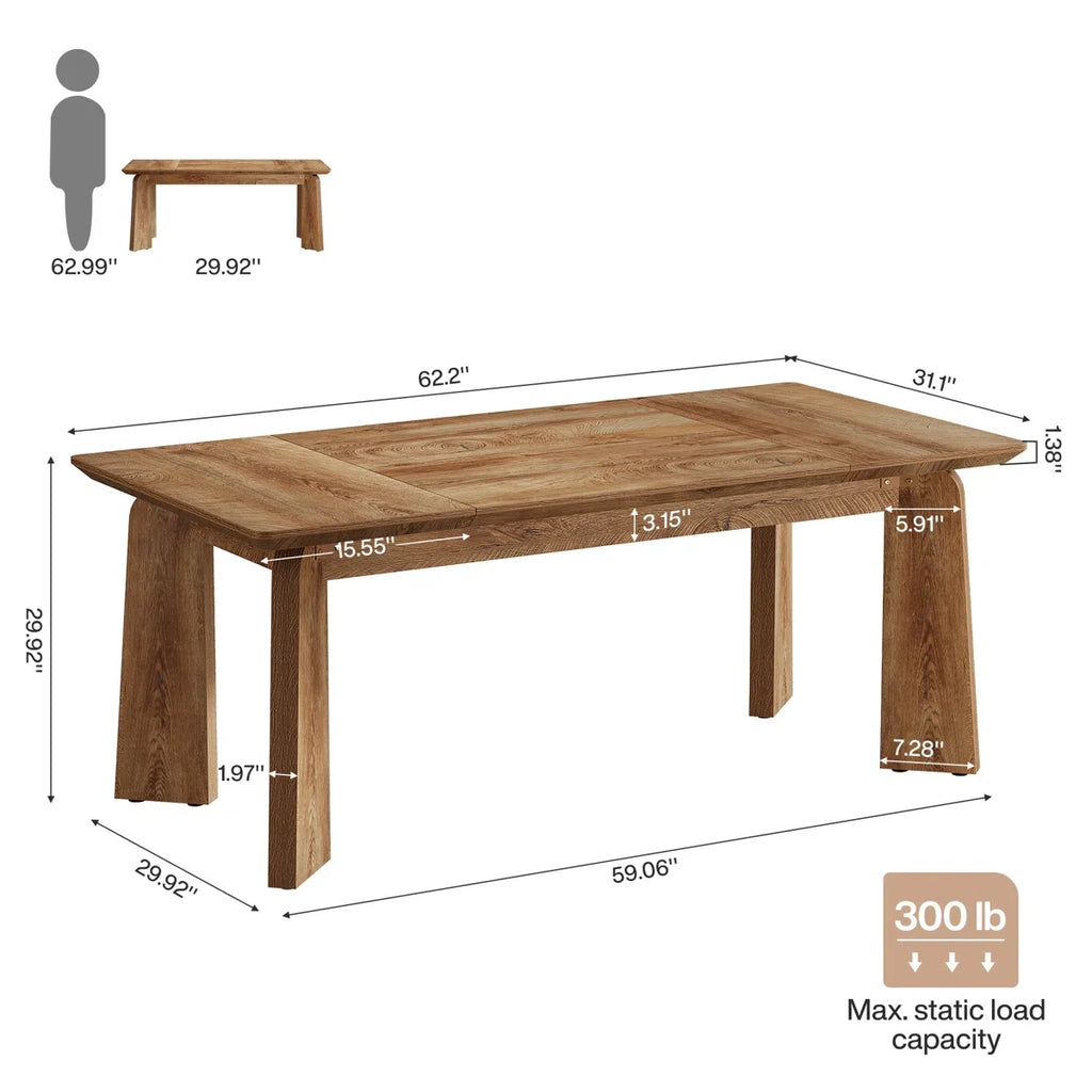 62-Inch Large Executive Office Modern Computer Desk, Study Writing Table Workstation for Home Office, Bedroom, Living Room, Rustic Brown