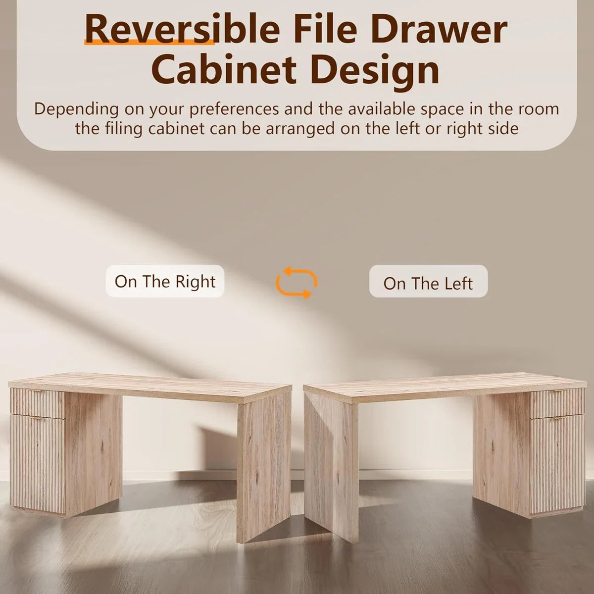 Modern Executive Desk With Storage, Wood Home Office Desk With Drawer & Cabinet