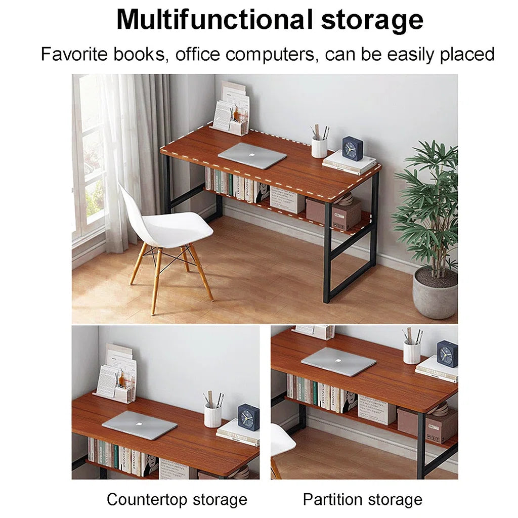 Simple Writing Desk With Storage Shelf, Minimalist Study Table For Small Spaces, Sturdy Engineered Wood Desktop, Home Office Desk 39.4" X 19.7", Easy Clean Surface