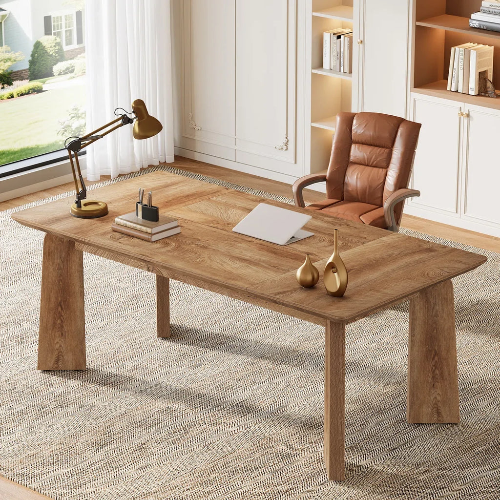62-Inch Large Executive Office Modern Computer Desk, Study Writing Table Workstation for Home Office, Bedroom, Living Room, Rustic Brown