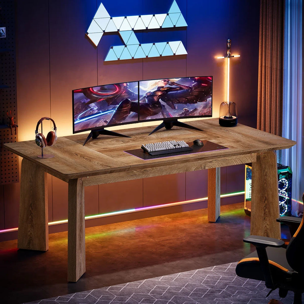 62-Inch Large Executive Office Modern Computer Desk, Study Writing Table Workstation for Home Office, Bedroom, Living Room, Rustic Brown