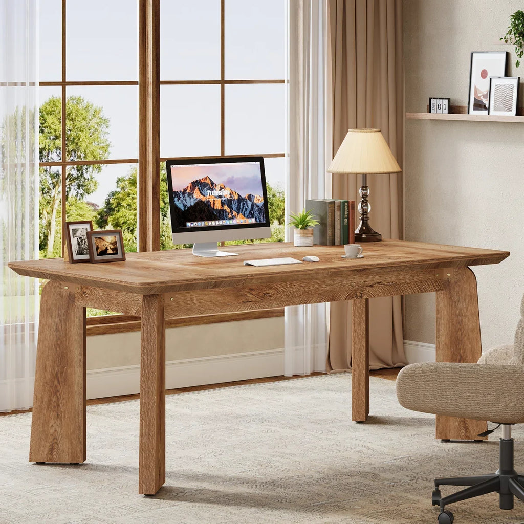 62-Inch Large Executive Office Modern Computer Desk, Study Writing Table Workstation for Home Office, Bedroom, Living Room, Rustic Brown