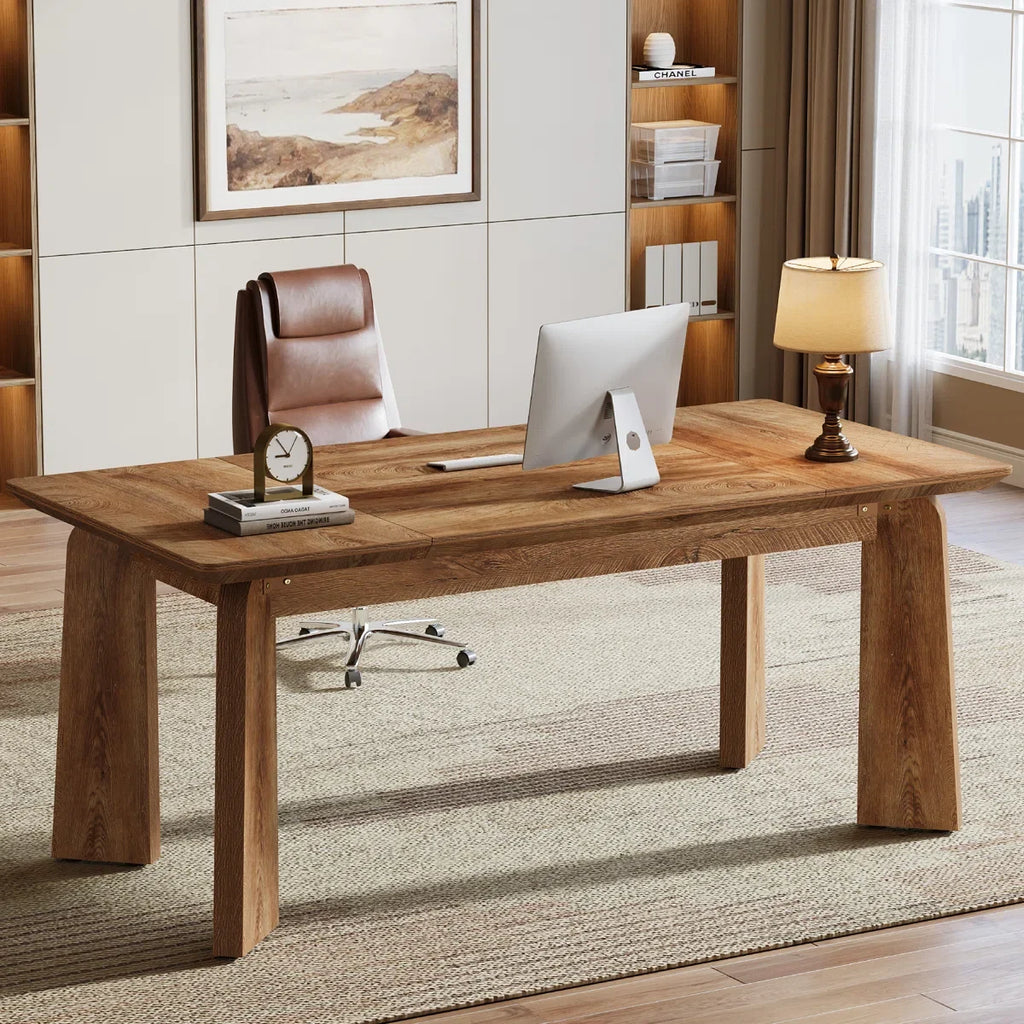 62-Inch Large Executive Office Modern Computer Desk, Study Writing Table Workstation for Home Office, Bedroom, Living Room, Rustic Brown